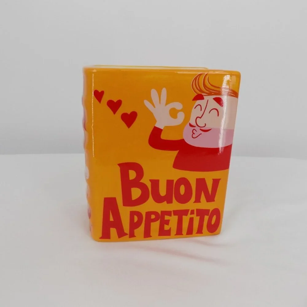 Utensil Holder Italian Kitchen Full Time Pasta Lover Ceramic Book Shaped New
